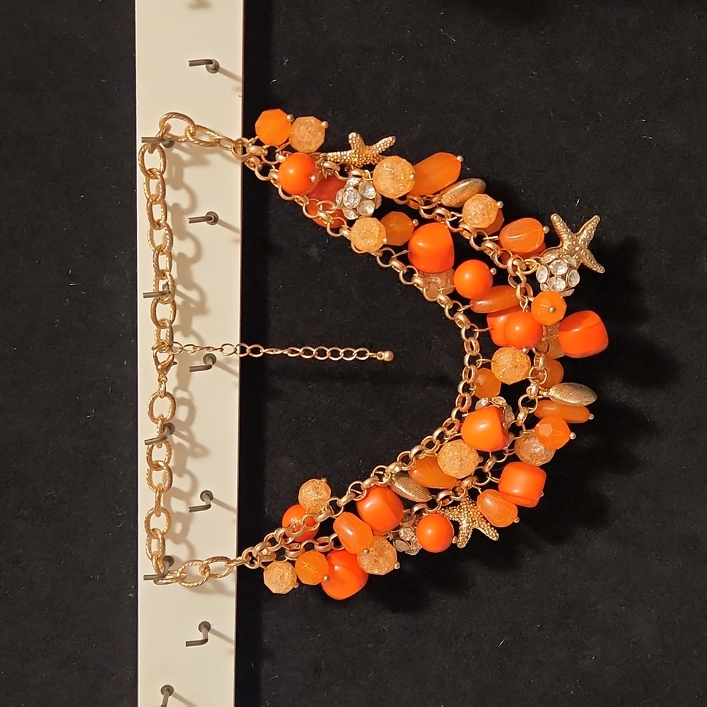 Orange chunky necklace . Sea shapes. Costume jewlery
